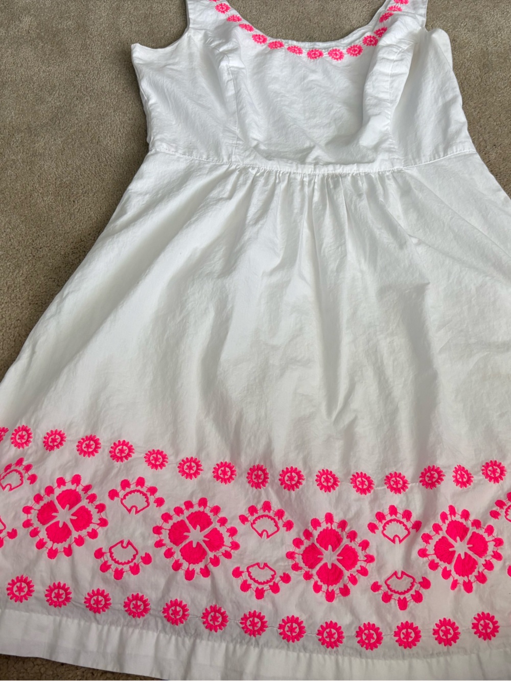 Vineyard Vines White Sleeveless Dress with Neon Pink Floral Trim